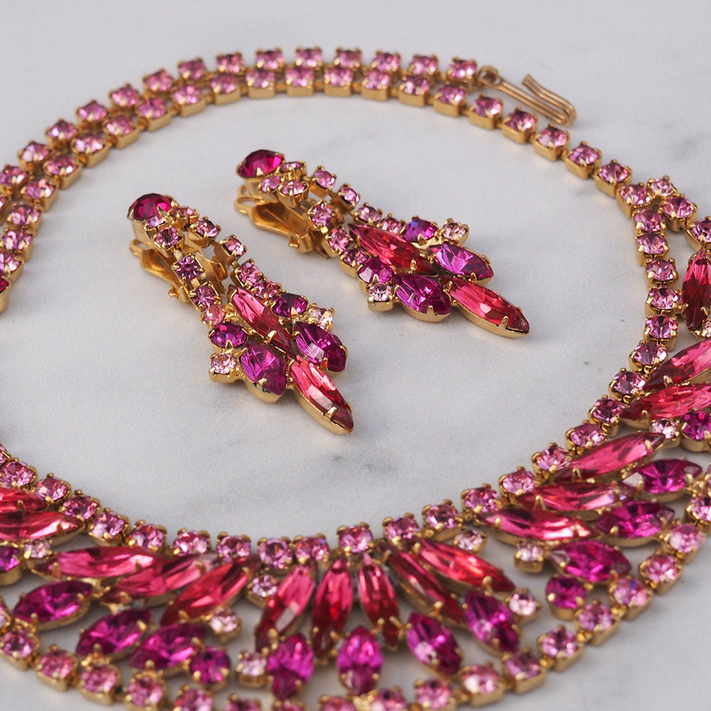 Vintage Juliana Pink Necklace and Earring Set