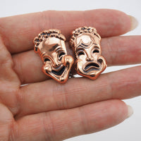 Vintage Earrings Renoir Drama Mask Copper Clip On