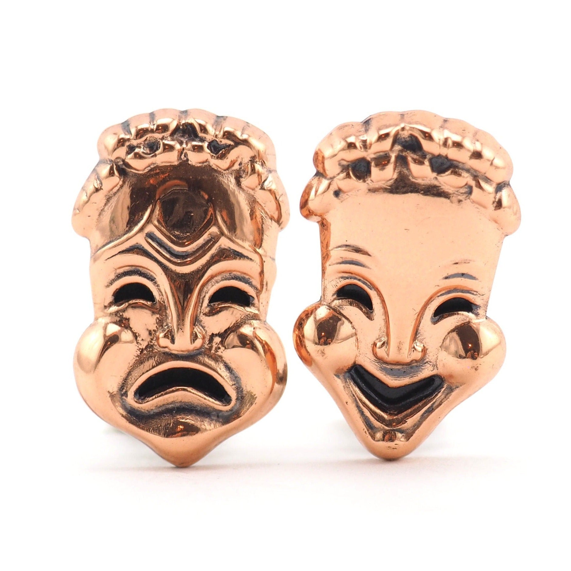 Vintage Earrings Renoir Drama Mask Copper Clip On