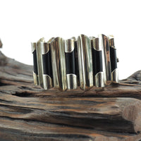 Vintage Mexican Silver Onyx Wave Bracelet