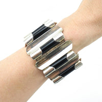 Vintage Mexican Silver Onyx Wave Bracelet
