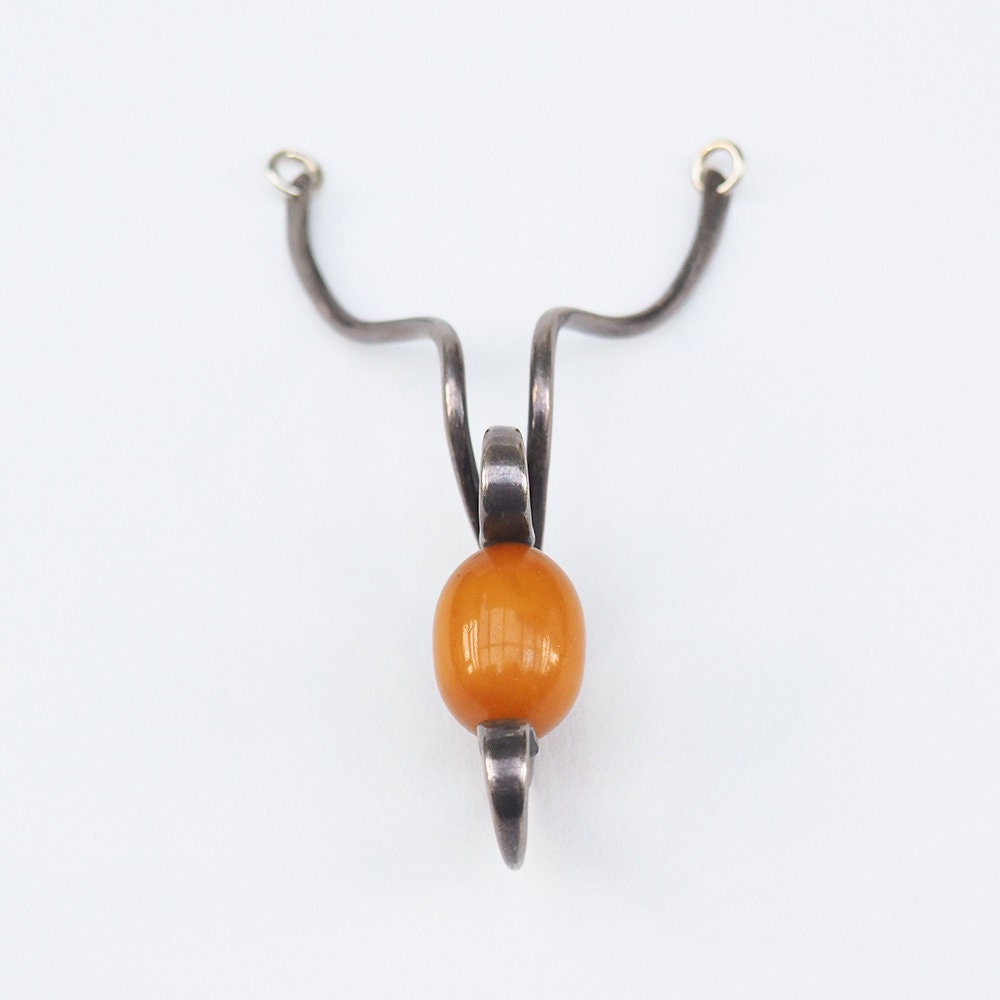 Vintage Modernist Sterling Silver Bakelite Pendant