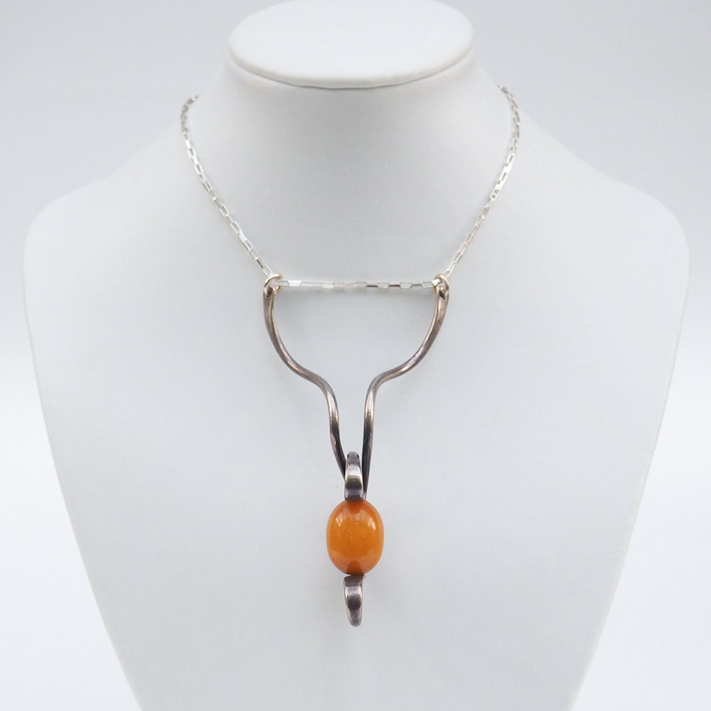 Vintage Modernist Sterling Silver Bakelite Pendant