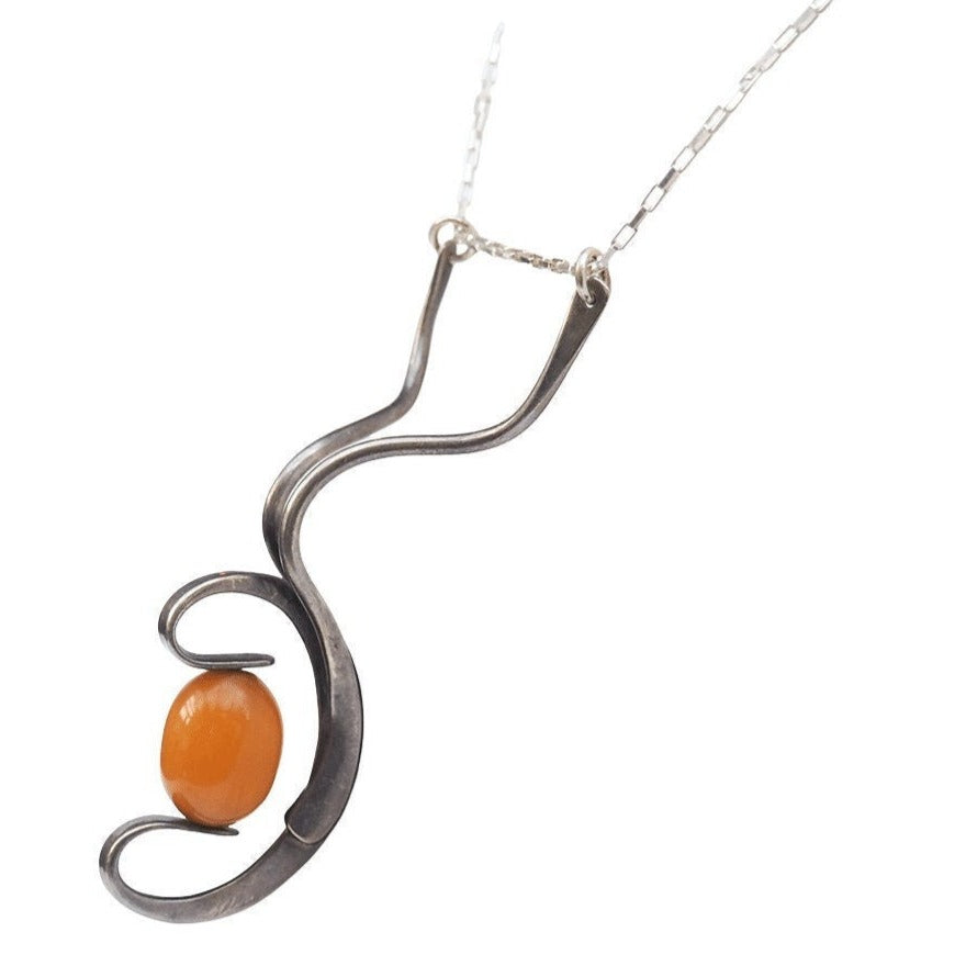 Vintage Modernist Sterling Silver Bakelite Pendant