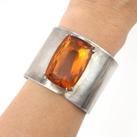 Wide Vintage Mexican Gemstone Cuff Bracelet