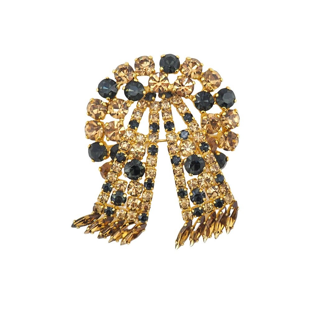 Vintage Topaz Black Rhinestone Brooch