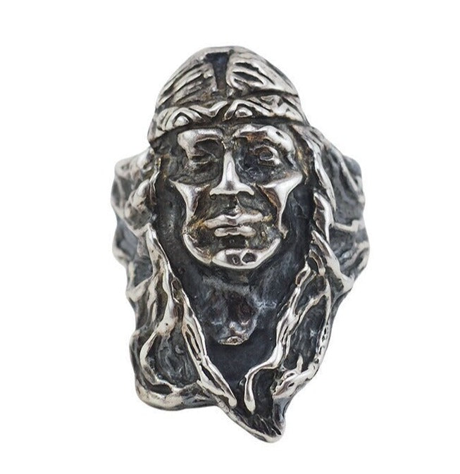 Bague de guerrier autochtone en argent sterling