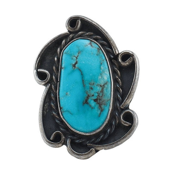 Bague Argent Sterling Navajo Avec 2 Turquoises - Occasion - Bijou Ethnique Vintage