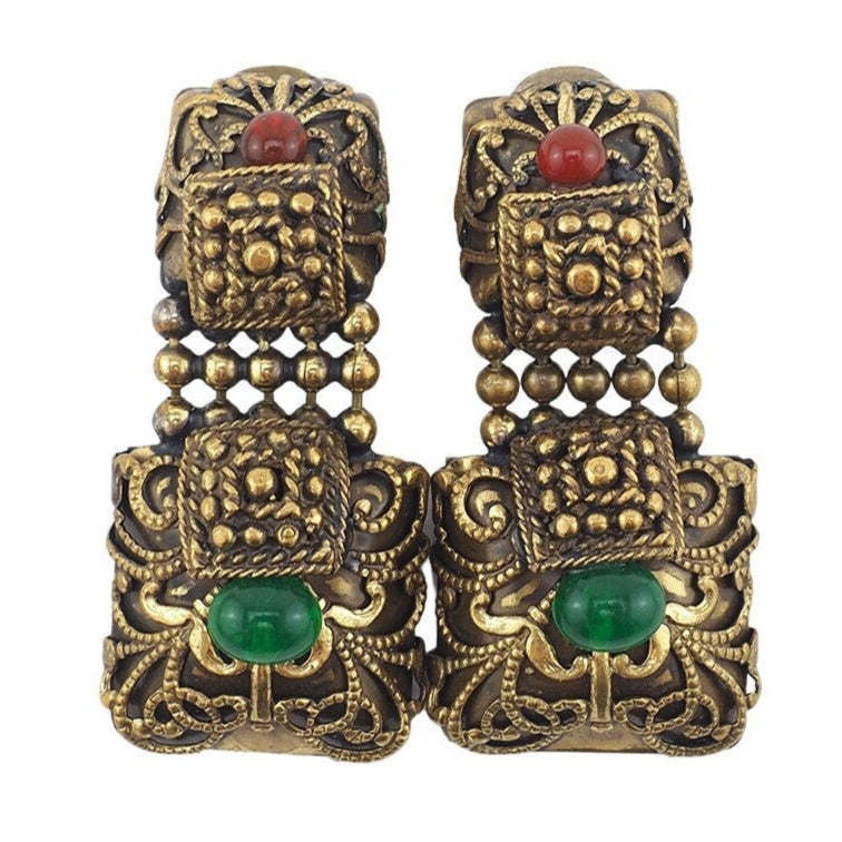 Vintage Earrings Ornate Vintage Brass Statement
