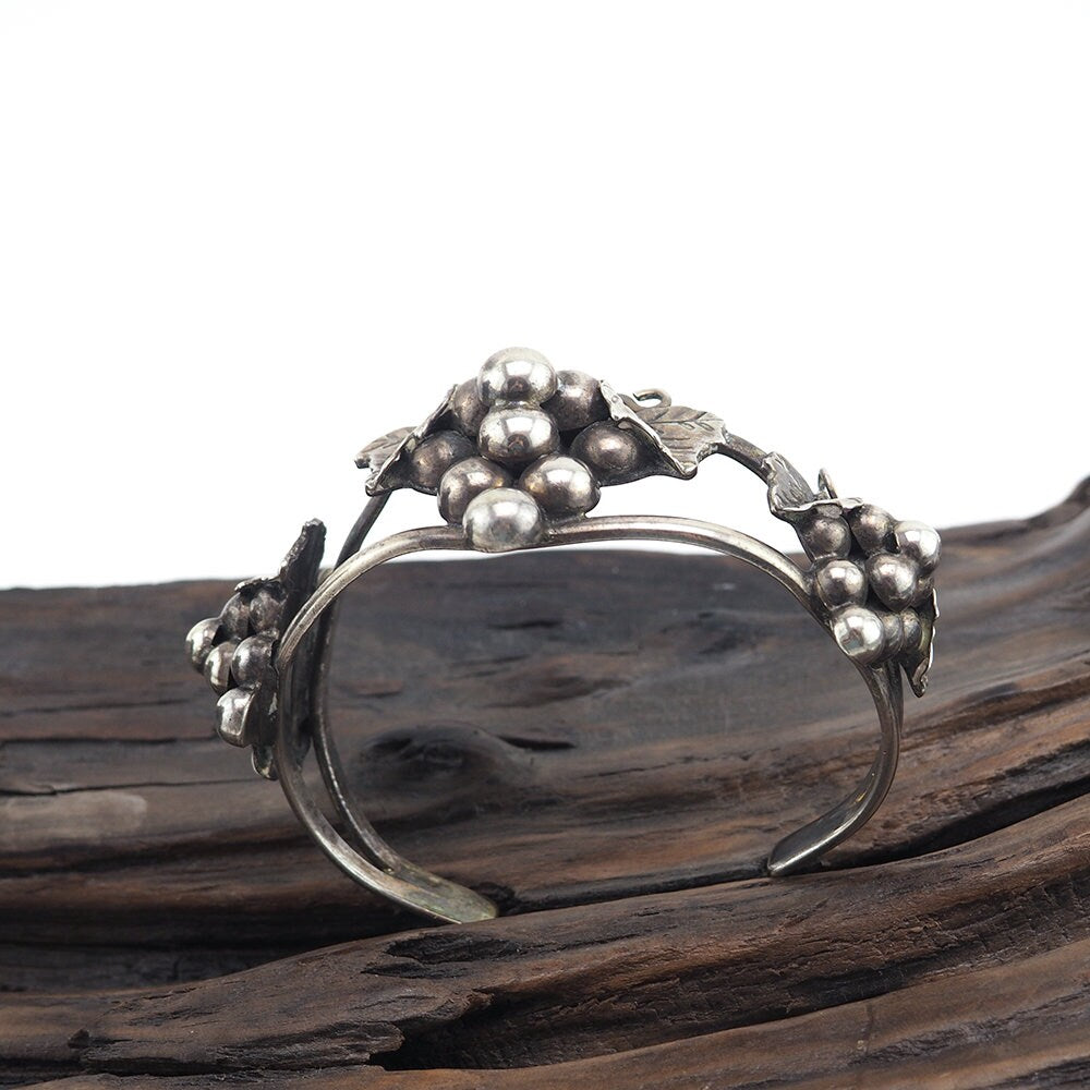 Vintage Mexcian Sterling Silver Grapes Cuff Bracelet