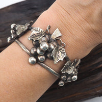 Vintage Mexcian Sterling Silver Grapes Cuff Bracelet