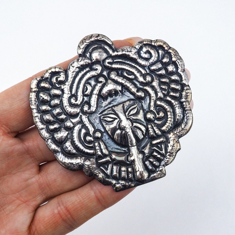 Vintage Prieto Mexico Repoussé Silver Brooch