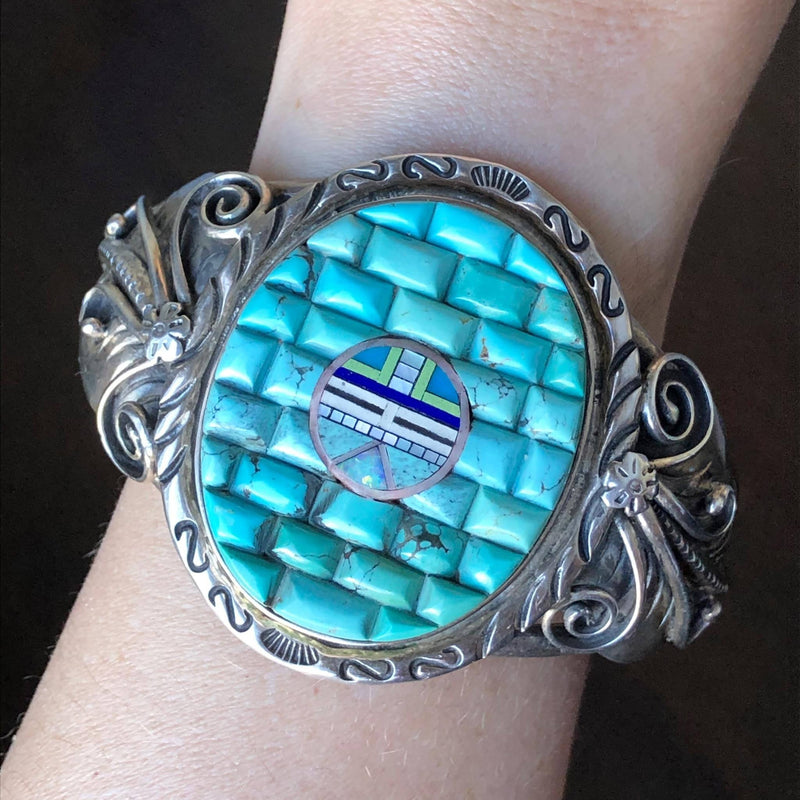 Turquoise Cobblestone Inlay Sterling Cuff Bracelet