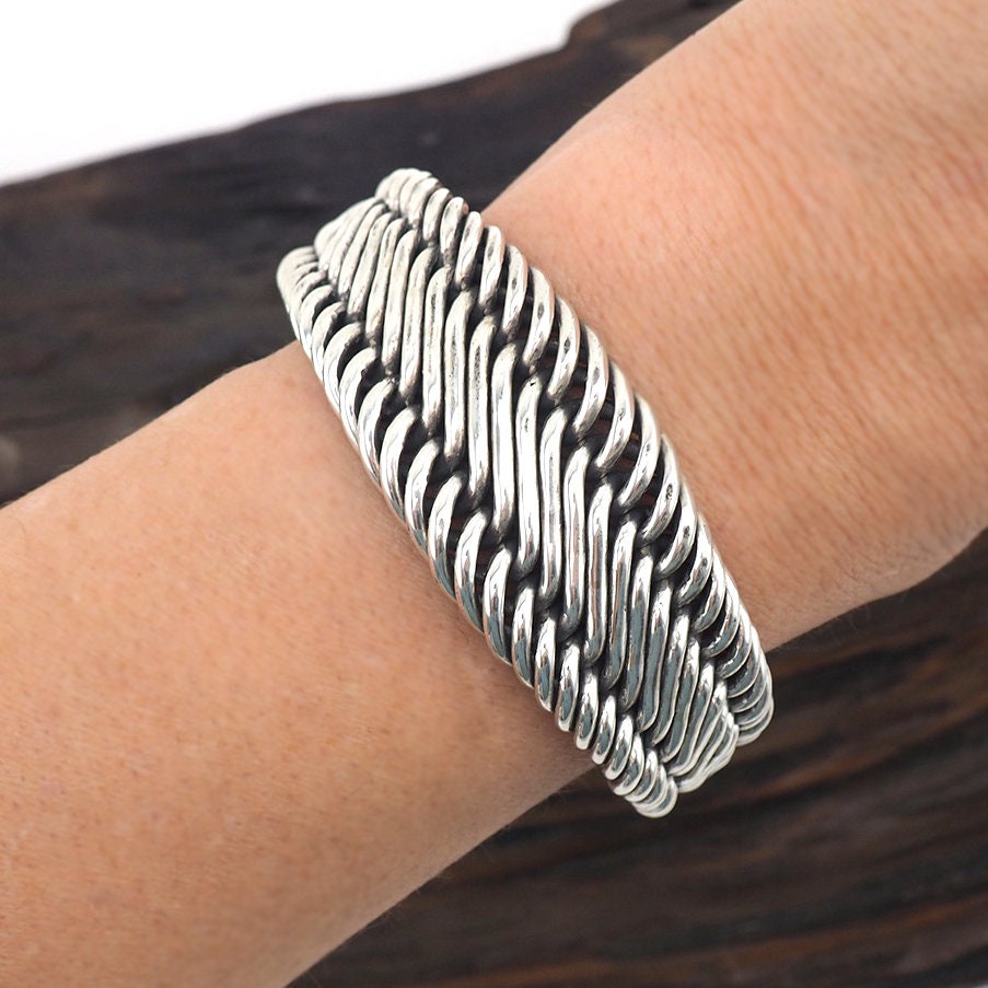 Grand bracelet à bascule en argent sterling