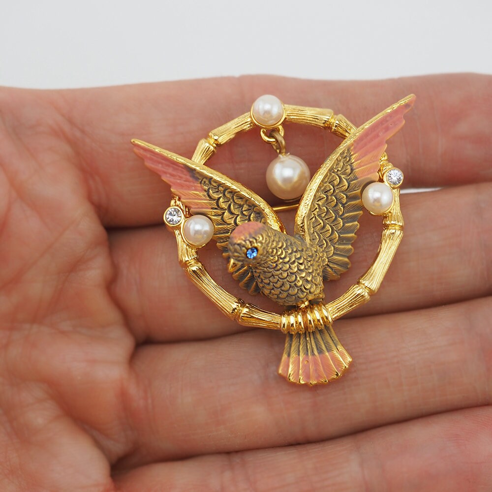 Joan Rivers Bird Brooch, Vintage Style Brooch, Designer Brooch, Perched Bird