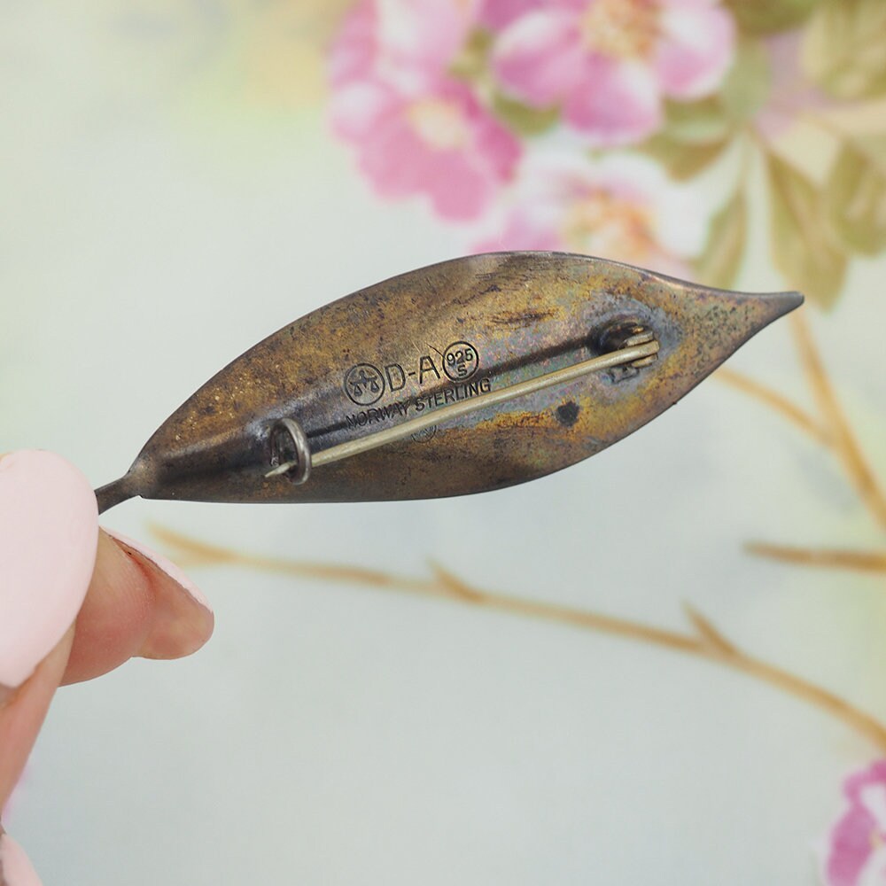 David Andersen Brooch, David Andersen Leaf, Minimalist Brooch, Enamel Brooch, Leaf Brooch, Silver Enamel Brooch, Norway Enamel, 925 Enamel