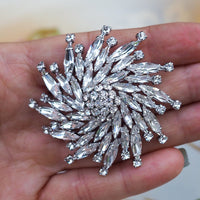 Sherman Brooch, Vintage Brooch, Clear Crystal Brooch, Flower Brooch, Gustave Sherman, Rhinestone Brooch, Silver Tone Brooch, 1960s Brooch