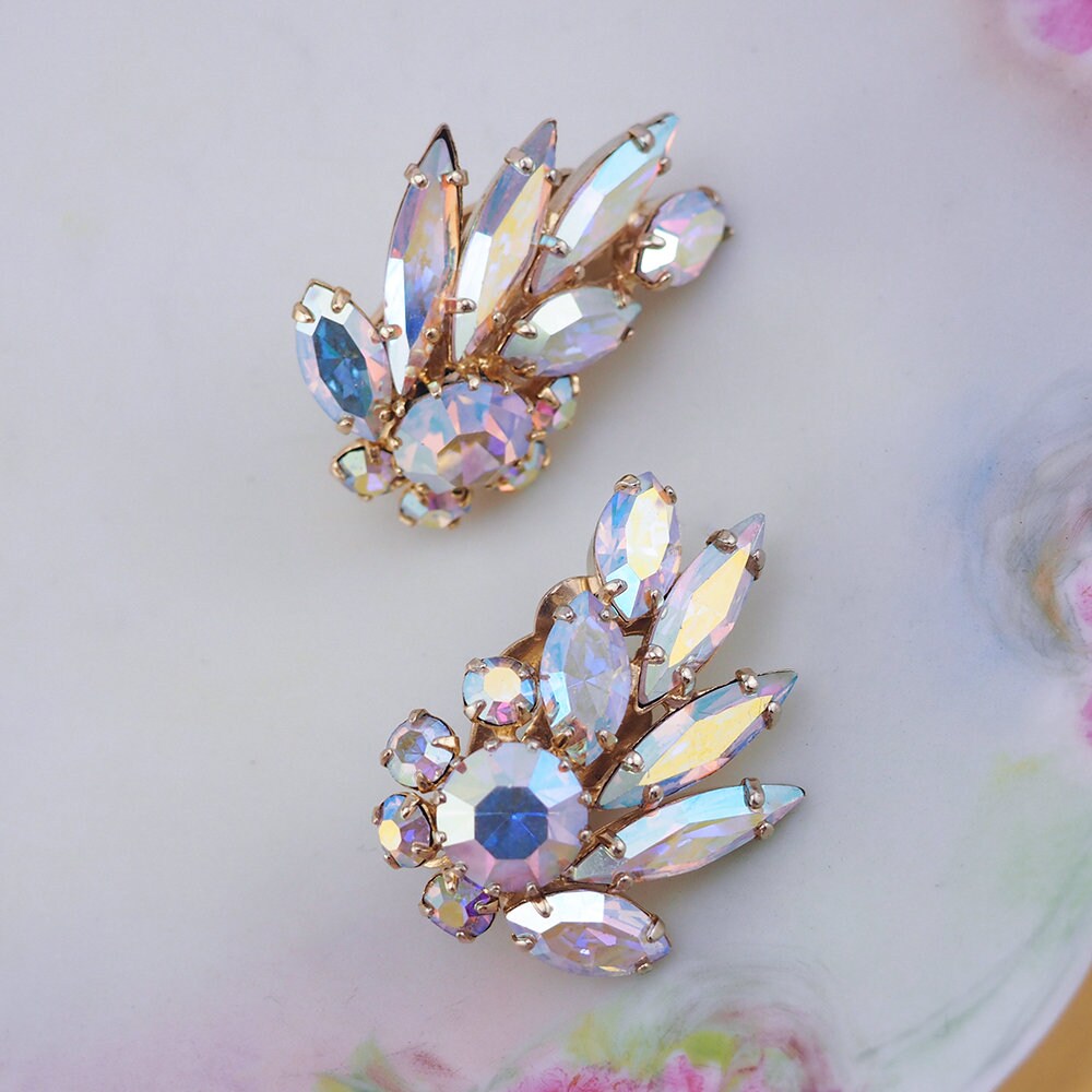 Sherman Jewelry Set, Leaf Brooch, Aurora Borealis Jewelry, Vintage Jewelry Sets, Rhinestone Jewelry, Crystal Jewelry, 1960s Jewelry, Sherman