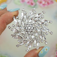 Sherman Brooch, Vintage Brooch, Clear Crystal Brooch, Flower Brooch, Gustave Sherman, Rhinestone Brooch, Silver Tone Brooch, 1960s Brooch