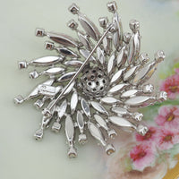 Sherman Brooch, Vintage Brooch, Clear Crystal Brooch, Flower Brooch, Gustave Sherman, Rhinestone Brooch, Silver Tone Brooch, 1960s Brooch