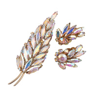 Sherman Jewelry Set, Leaf Brooch, Aurora Borealis Jewelry, Vintage Jewelry Sets, Rhinestone Jewelry, Crystal Jewelry, 1960s Jewelry, Sherman