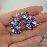 Sherman Earrings, Purple Earrings, Alexandrite Earrings, Clip On Earrings, Crystal Earrings, Vintage Rhinestone Earrings, Bridal Earrings