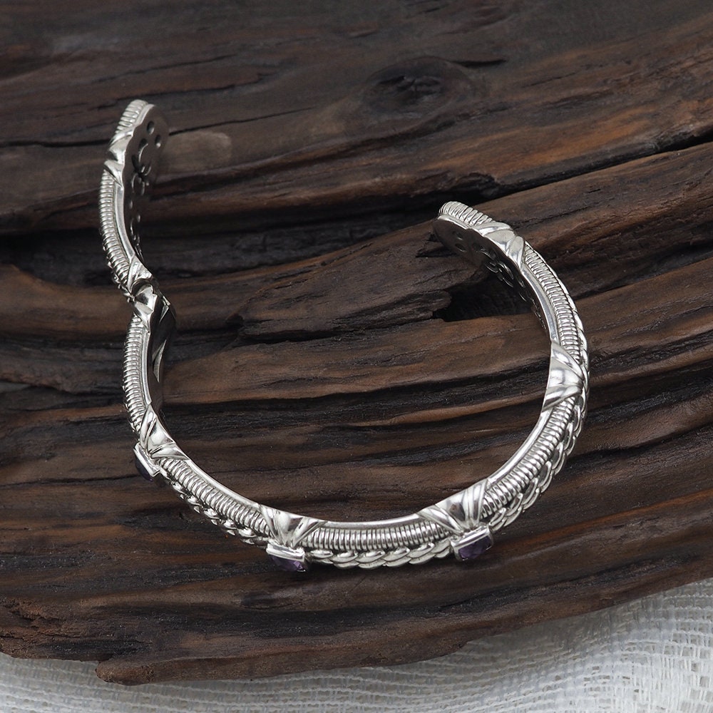Judith Ripka Bracelet, Amethyst Bracelet, Cuff Bracelet, Sterling Silver Bracelet, Designer Bracelet, Judith Ripka Jewelry, 925 Bracelet