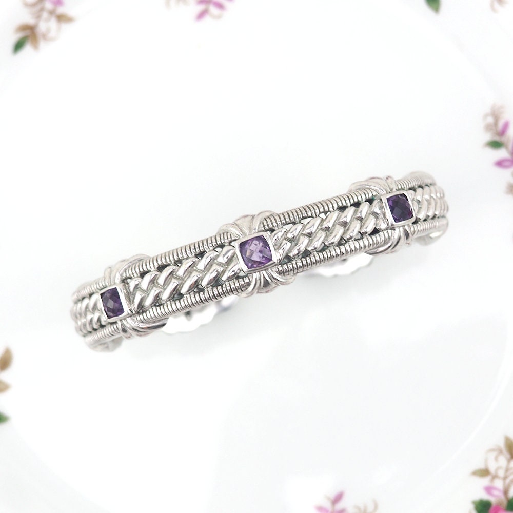 Judith Ripka Bracelet, Amethyst Bracelet, Cuff Bracelet, Sterling Silver Bracelet, Designer Bracelet, Judith Ripka Jewelry, 925 Bracelet