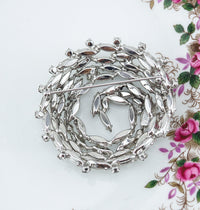 Sherman Brooch, Vintage Brooch, Clear Crystal Brooch, Swirl Brooch, Gustave Sherman, Rhinestone Brooch, Silver Tone Brooch, 1960s Brooch