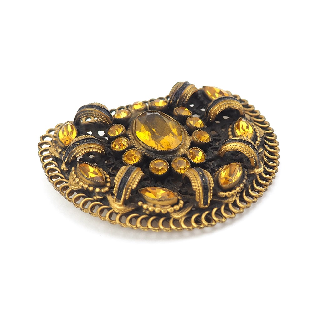 Vintage Dress Clip, Czech Dress Clip, 1930s Jewelry, Rhinestone Dress Clip, Vintage Clip, Dress Clip Vintage, Topaz Rhinestone, Enamel Clip