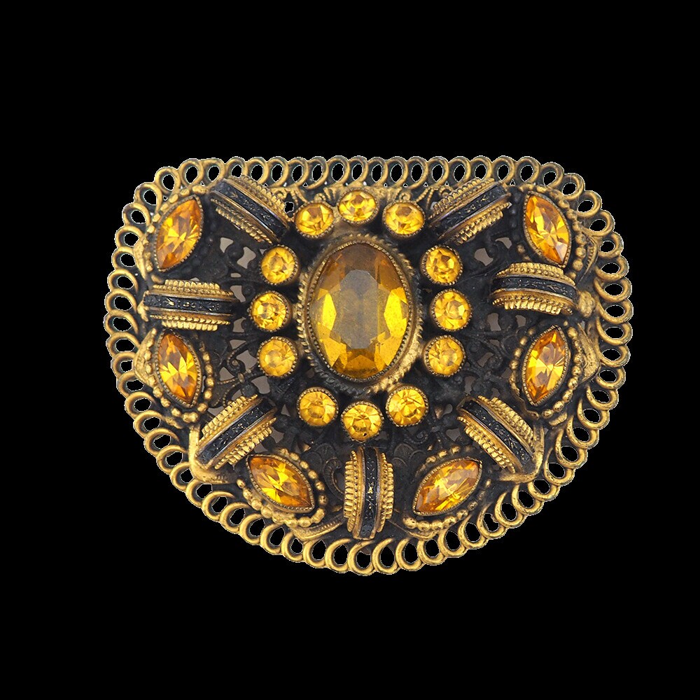 Vintage Dress Clip, Czech Dress Clip, 1930s Jewelry, Rhinestone Dress Clip, Vintage Clip, Dress Clip Vintage, Topaz Rhinestone, Enamel Clip