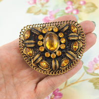 Vintage Dress Clip, Czech Dress Clip, 1930s Jewelry, Rhinestone Dress Clip, Vintage Clip, Dress Clip Vintage, Topaz Rhinestone, Enamel Clip