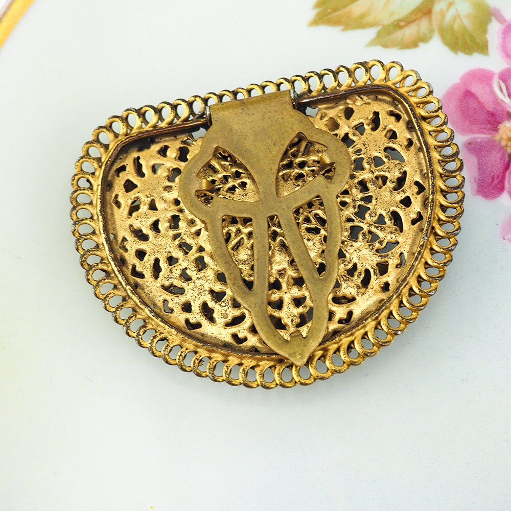 Vintage Dress Clip, Czech Dress Clip, 1930s Jewelry, Rhinestone Dress Clip, Vintage Clip, Dress Clip Vintage, Topaz Rhinestone, Enamel Clip