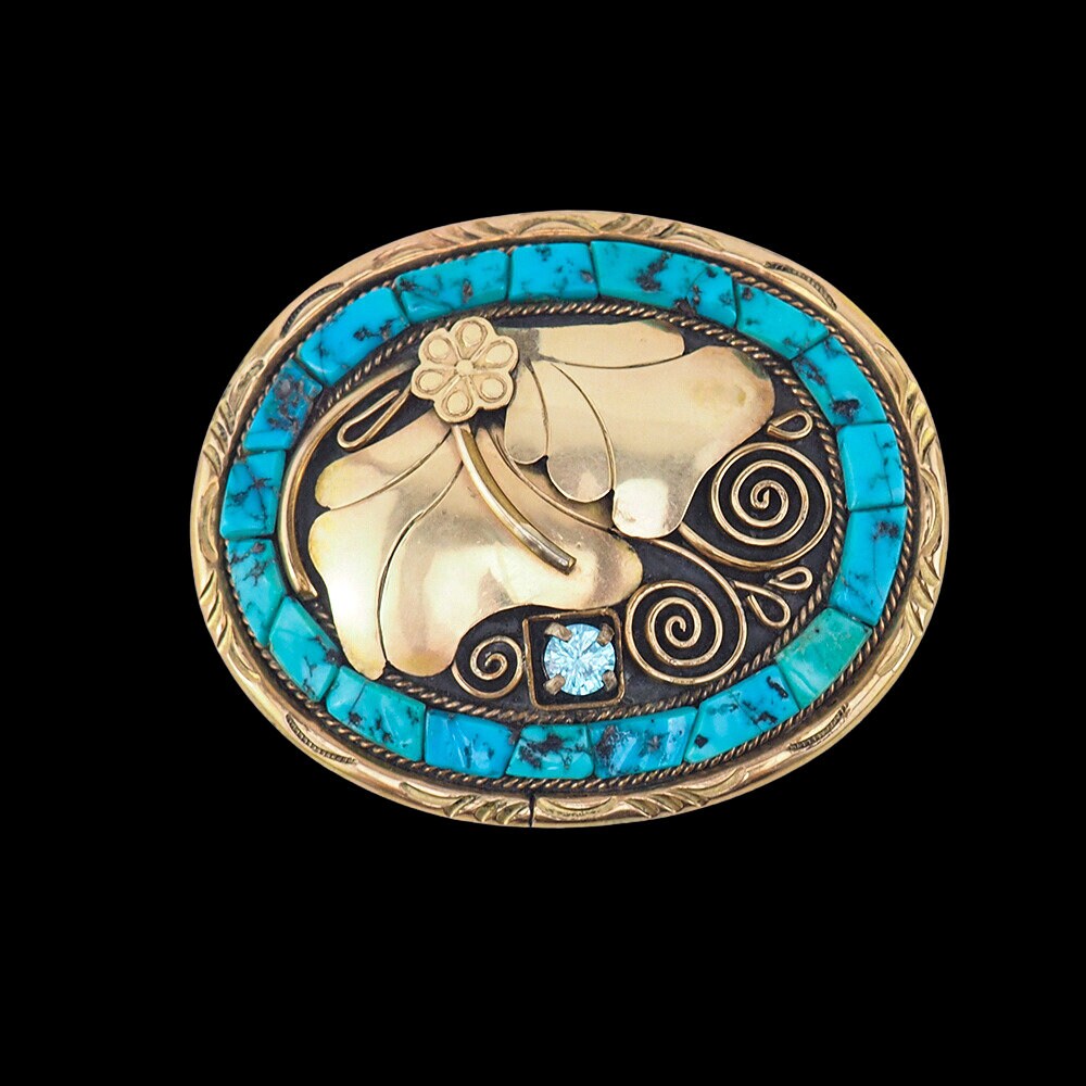 Native Buckle, Turquoise Buckle, Pete Sierra, Fritzen Toledo, Cobblestone Inlay, Sterling Silver, Native Jewelry, Gold Over Silver, Vermeil