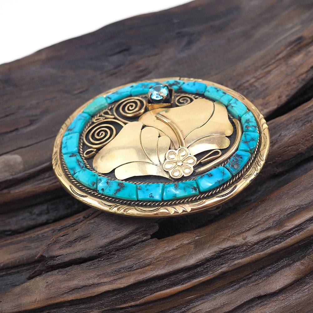 Native Buckle, Turquoise Buckle, Pete Sierra, Fritzen Toledo, Cobblestone Inlay, Sterling Silver, Native Jewelry, Gold Over Silver, Vermeil