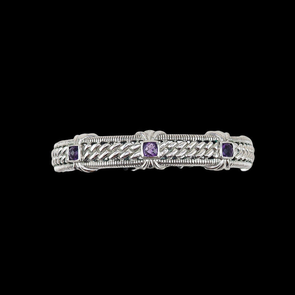 Judith Ripka Bracelet, Amethyst Bracelet, Cuff Bracelet, Sterling Silver Bracelet, Designer Bracelet, Judith Ripka Jewelry, 925 Bracelet