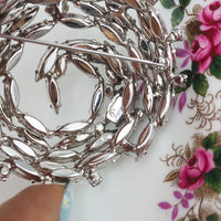 Sherman Brooch, Vintage Brooch, Clear Crystal Brooch, Swirl Brooch, Gustave Sherman, Rhinestone Brooch, Silver Tone Brooch, 1960s Brooch