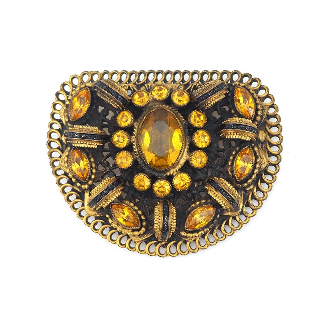 Vintage Dress Clip, Czech Dress Clip, 1930s Jewelry, Rhinestone Dress Clip, Vintage Clip, Dress Clip Vintage, Topaz Rhinestone, Enamel Clip