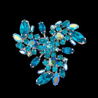 Sherman Pinwheel Brooch, Vintage Rhinestone Brooch, Aurora Borealis Brooch, Teal Brooch, Gustave Sherman, Sherman Jewelry, Crystal Brooch