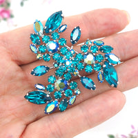 Sherman Pinwheel Brooch, Vintage Rhinestone Brooch, Aurora Borealis Brooch, Teal Brooch, Gustave Sherman, Sherman Jewelry, Crystal Brooch