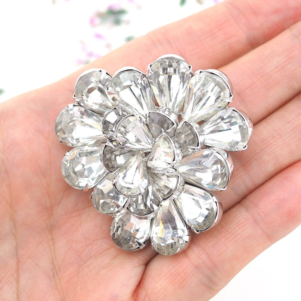 Napier Brooch, Vintage Brooch, Clear Crystal Brooch, Flower Brooch, Napier Jewelry, Rhinestone Brooch, Silver Tone Brooch, 1960s Brooch