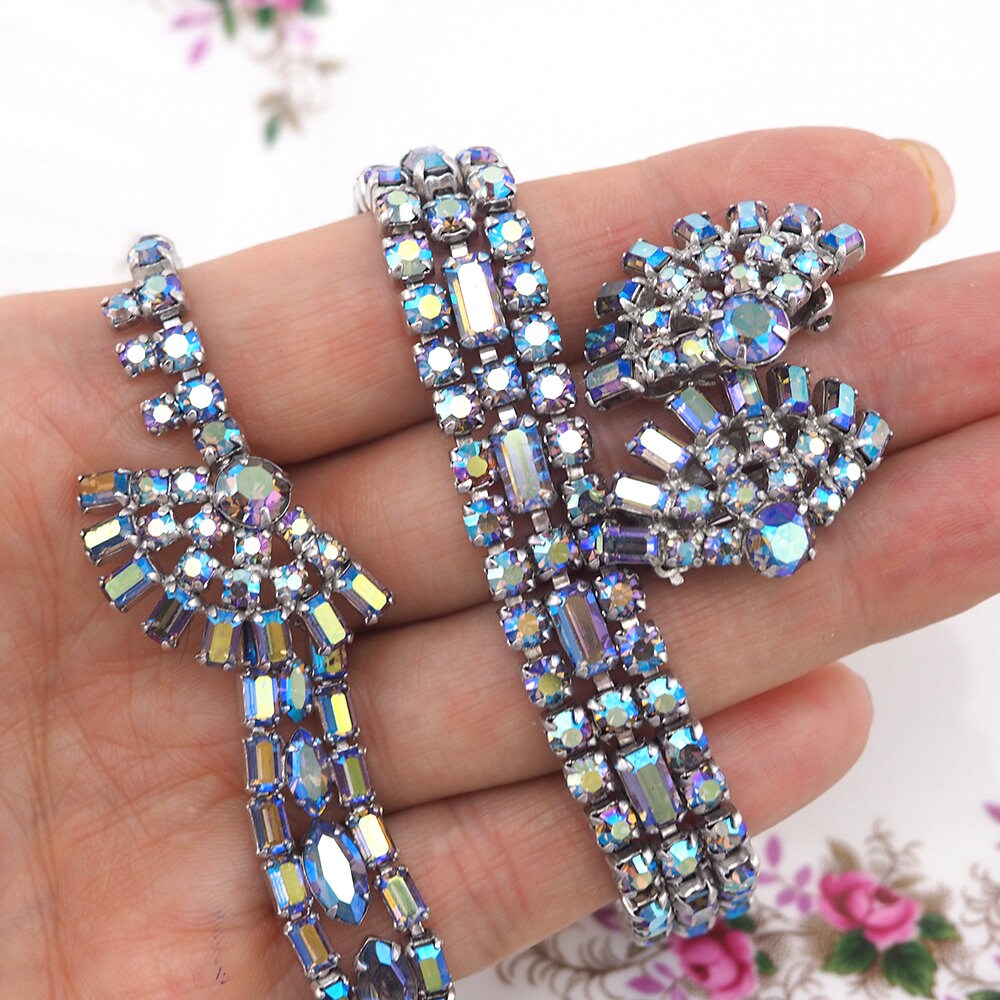 Vintage Sherman Jewelry, Bridal Jewelry Set, Vintage Rhinestone Jewelry, Gustave Sherman, Vintage Jewelry Set, Sherman Bracelet, 1950s