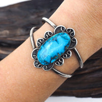 Native American Bracelet, Turquoise Bracelet, Sterling Silver Bracelet, Handmade Bracelet, Big Stone, Southwestern Bracelet, Flexible Cuff