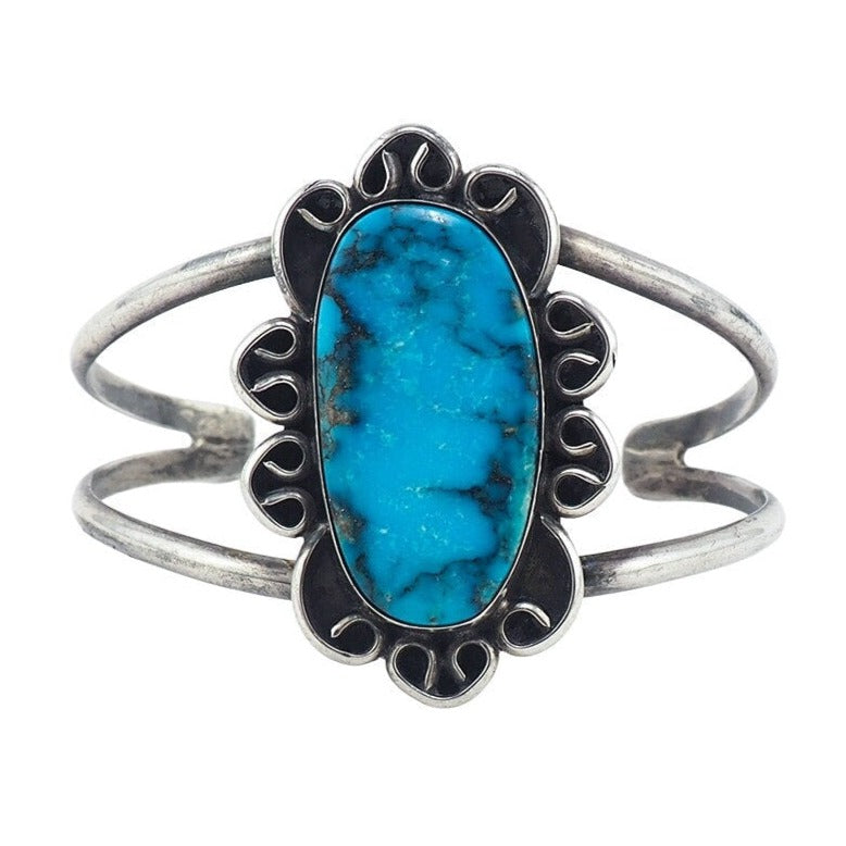 Native American Bracelet, Turquoise Bracelet, Sterling Silver Bracelet, Handmade Bracelet, Big Stone, Southwestern Bracelet, Flexible Cuff