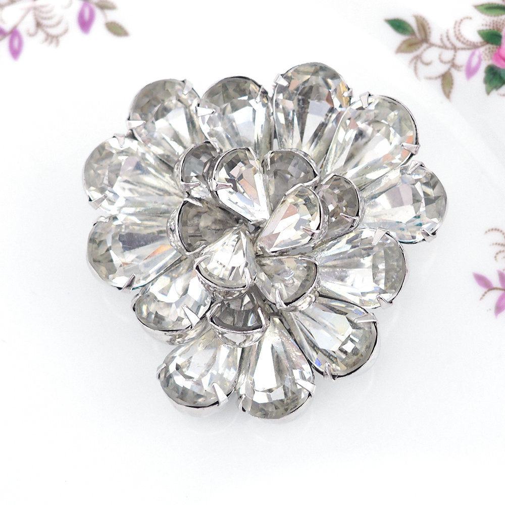 Napier Brooch, Vintage Brooch, Clear Crystal Brooch, Flower Brooch, Napier Jewelry, Rhinestone Brooch, Silver Tone Brooch, 1960s Brooch