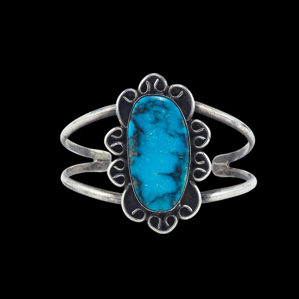 Native American Bracelet, Turquoise Bracelet, Sterling Silver Bracelet, Handmade Bracelet, Big Stone, Southwestern Bracelet, Flexible Cuff