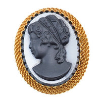 Vintage Brooch, Cameo Brooch, Glass Cameo, Oval Brooch, Vintage Cameo, Gold Tone Brooch, Vintage Pin, Black Brooch, Black Cameo