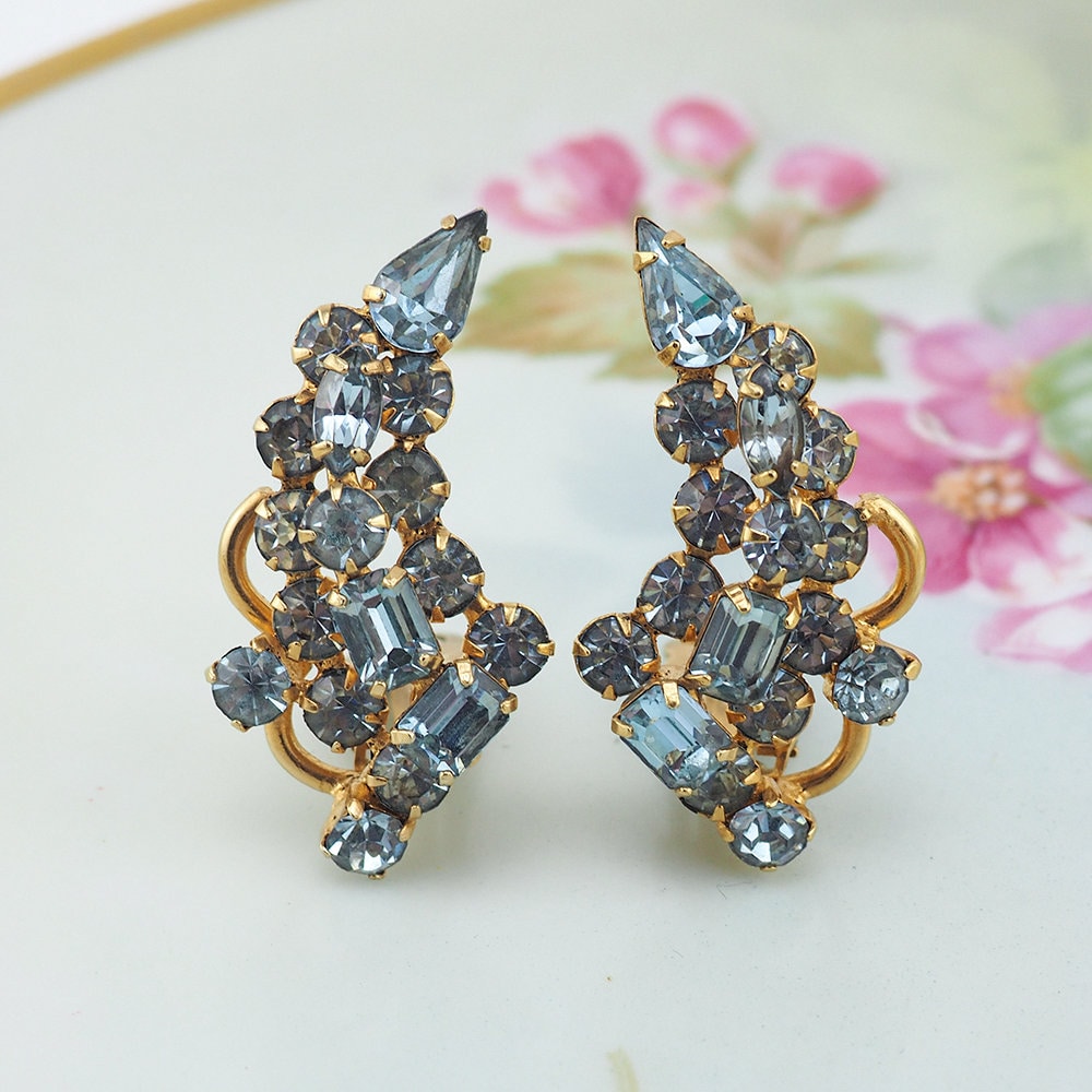 Kramer Earrings, Alexandrite Earrings, Purple Earrings, Clip On Earrings, Crystal Earrings, Rhinestone Earrings, Bridal Earrings