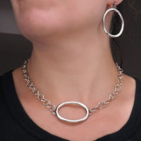 Italian Silver Necklace, Necklace Earring Set, Modernist Necklace, Oval Pendant, Sterling Silver Necklace, Sterling Silver Earrings, Luna