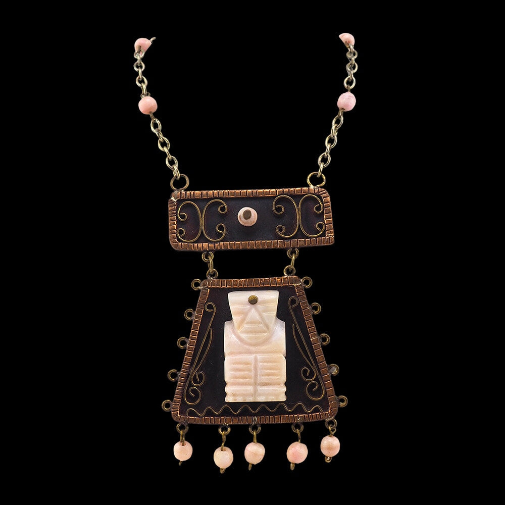Mexican Mixed Metals Necklace, Statement Necklace, Vintage Necklace, Mexico Jewelry, Mexico Necklace, Copper Necklace, Casa Luna, Carved